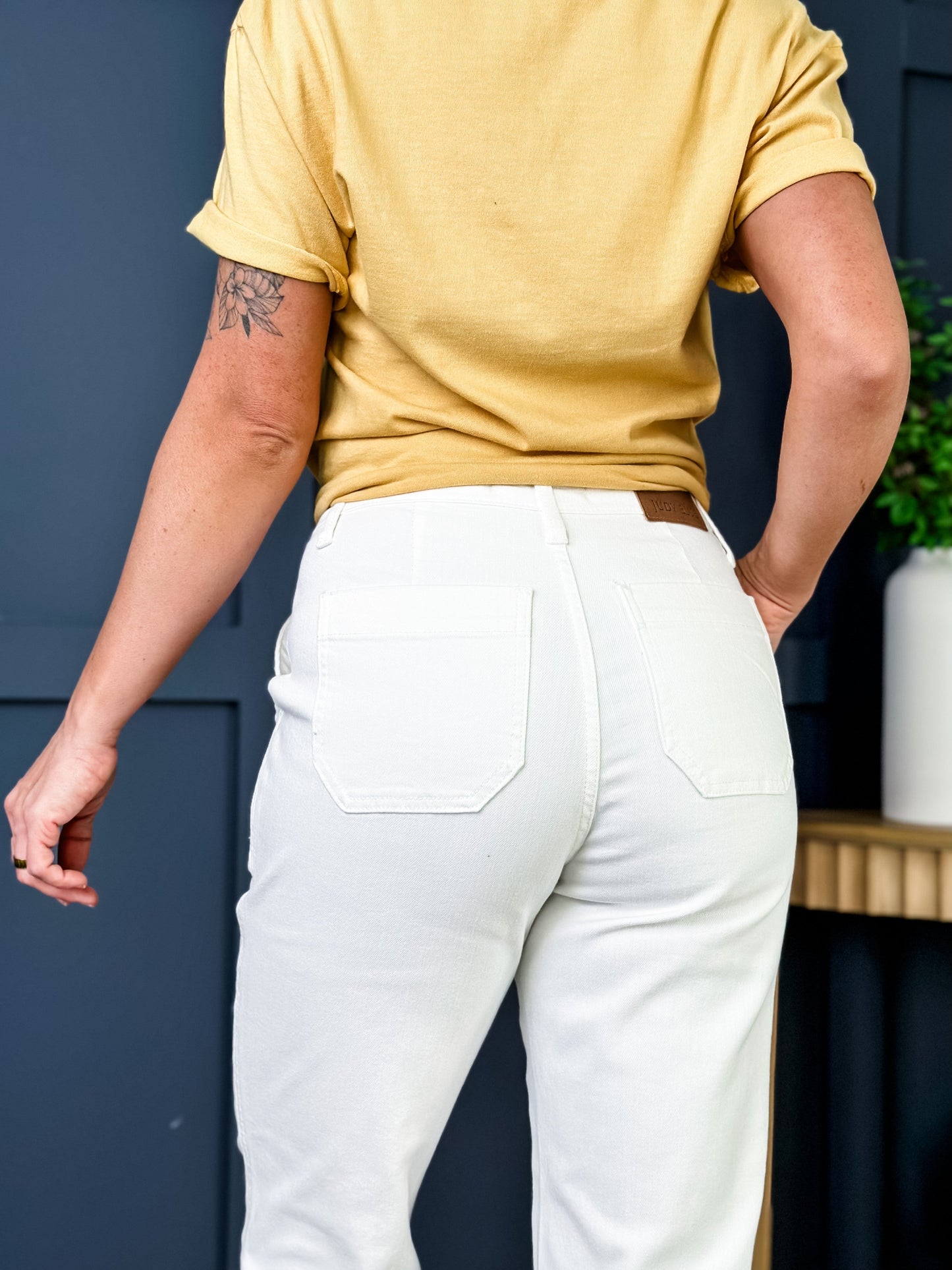 Judy Blue WHITE Airplane Mode High Rise White Cuffed Jogger