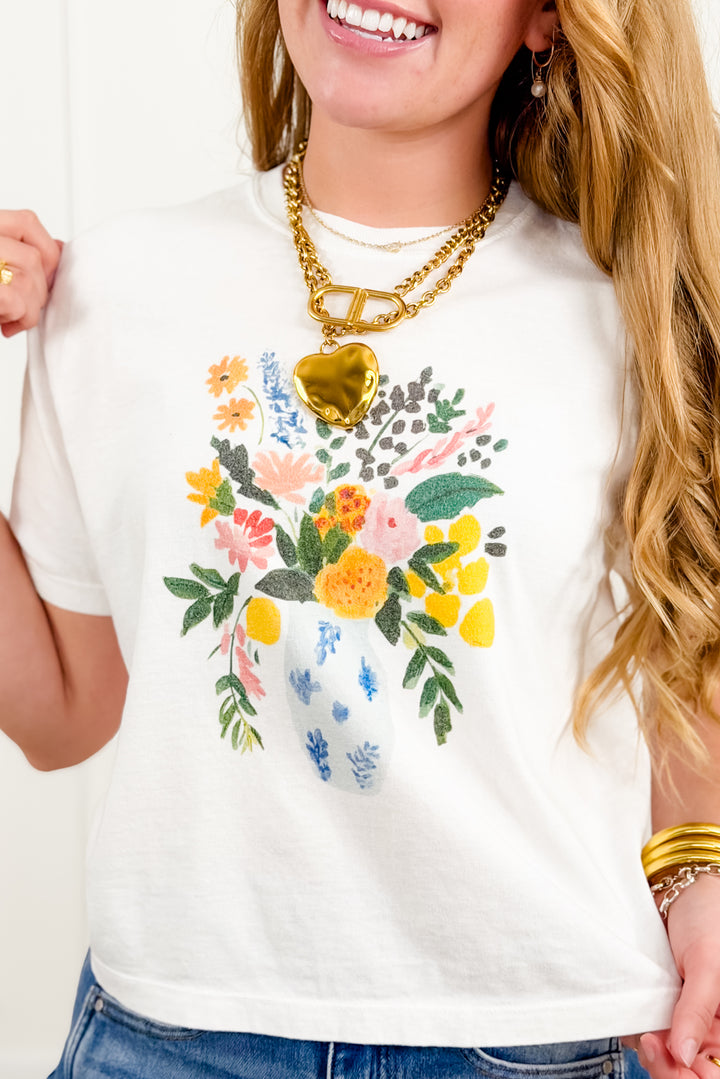Plus/Reg Short Sleeve Floral Vase Graphic Tee