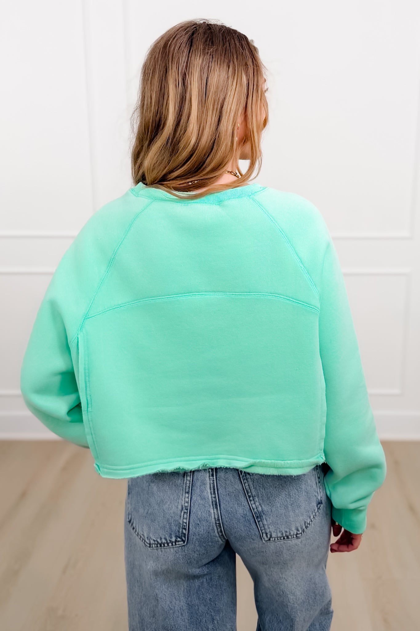 Solid Color Long Sleeve Crop Sweatshirt