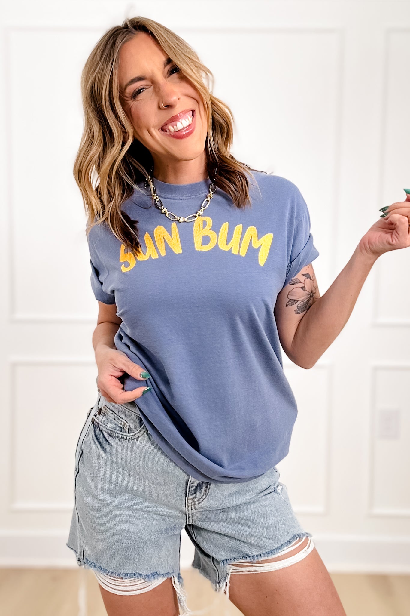 Plus/Reg Short Sleeve Denim Blue "Sun Bum" Graphic Tee