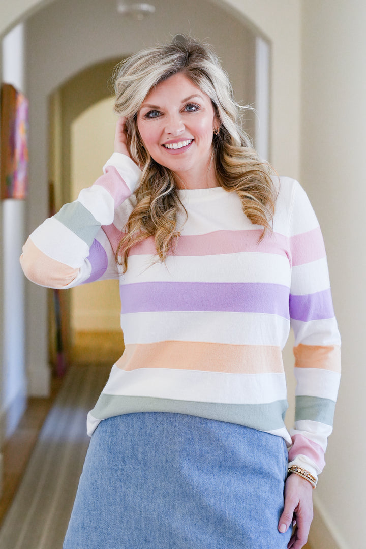Multi Colored Stripe Long Sleeve Pullover Sweater