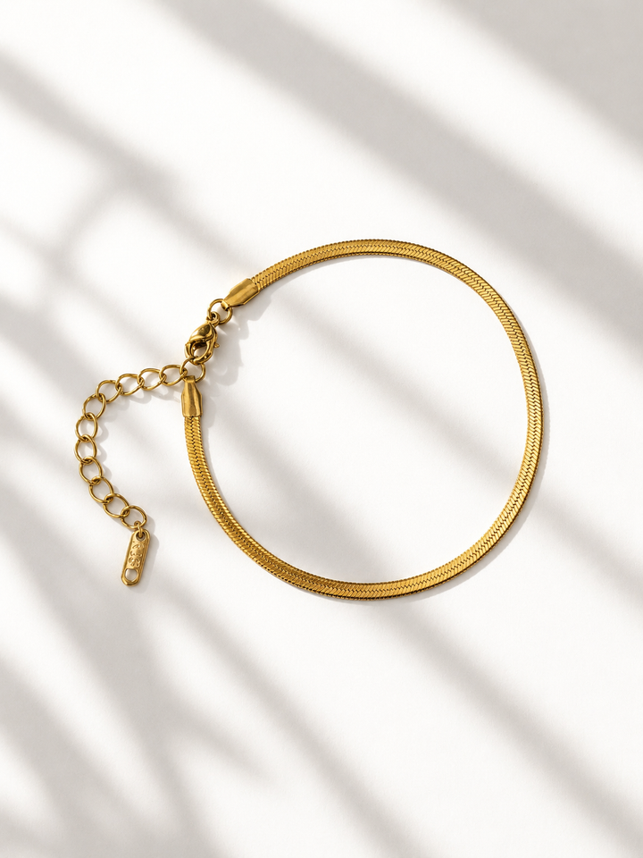 18K Gold Non Tarnish Herringbone Anklet