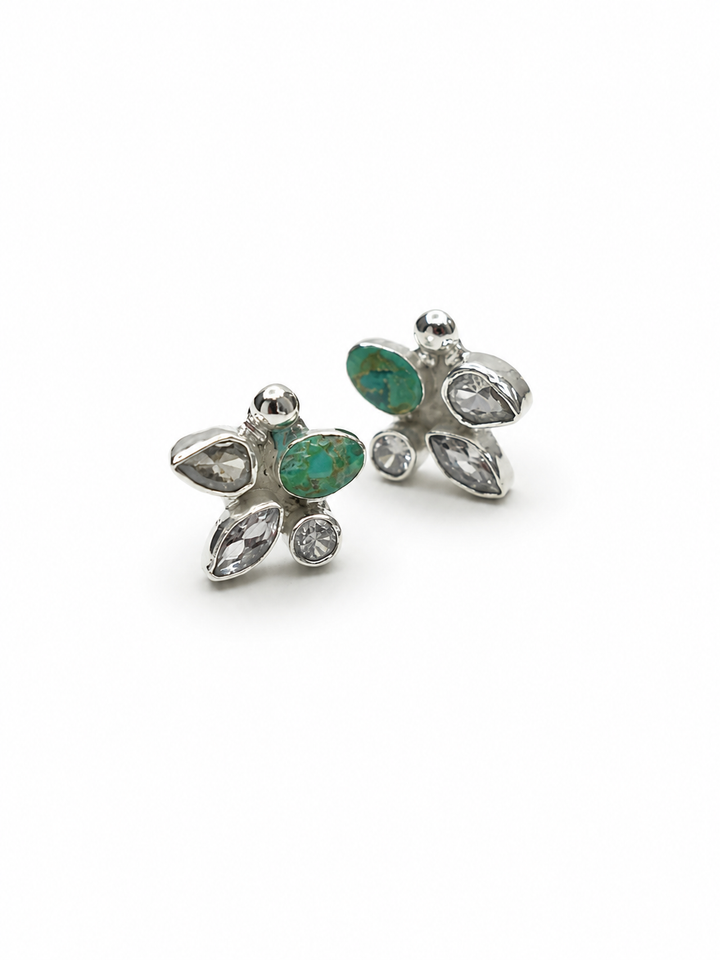 BOHO SOL Sterling and Turquoise Chunky Cluster Earrings