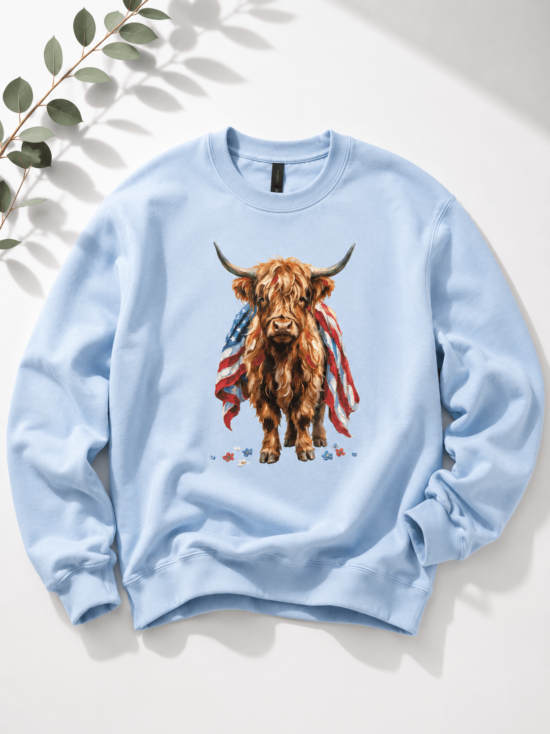 Plus/Reg Long Sleeve "American Highland Cow" Graphic Sweatshirt - Freckled Poppy
