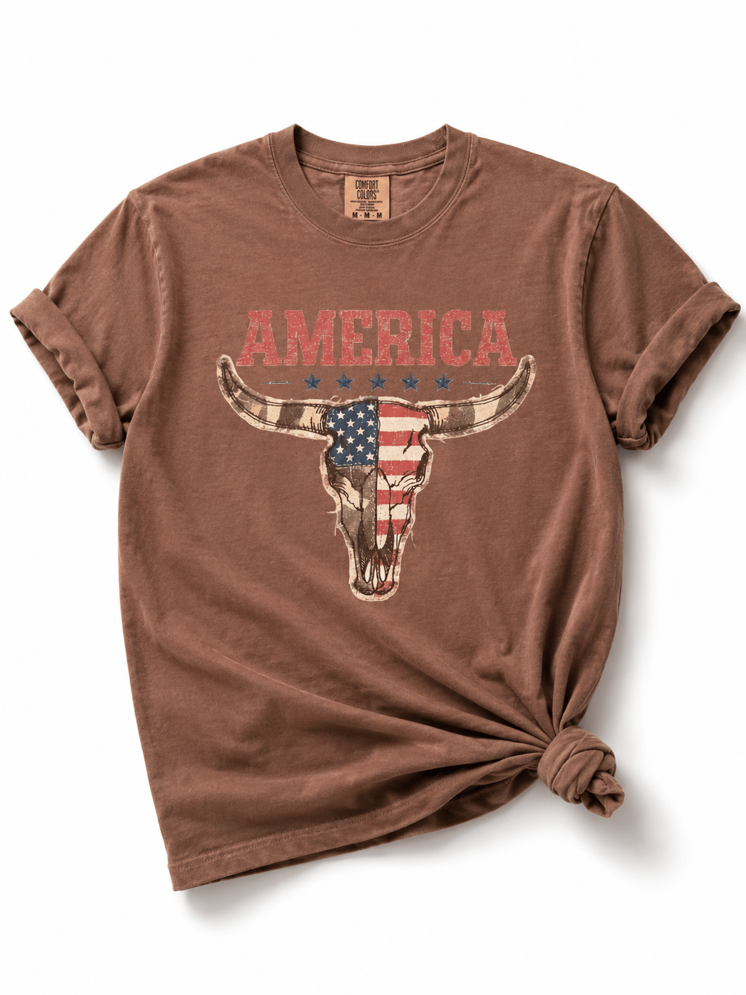Plus/Reg Short Sleeve "Longhorn America" Graphic Tee - Freckled Poppy