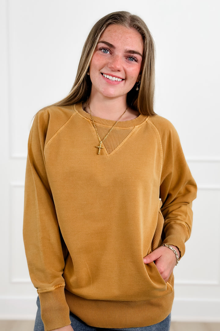 Door Buster! Zenana Pigment Dyed French Terry Pullover with Pockets - Freckled Poppy