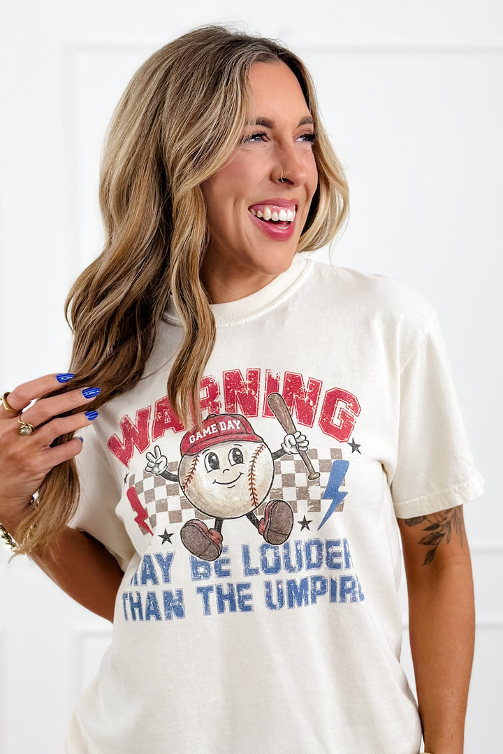 Plus/Reg Short Sleeve "Warning..." Baseball Graphic Tee