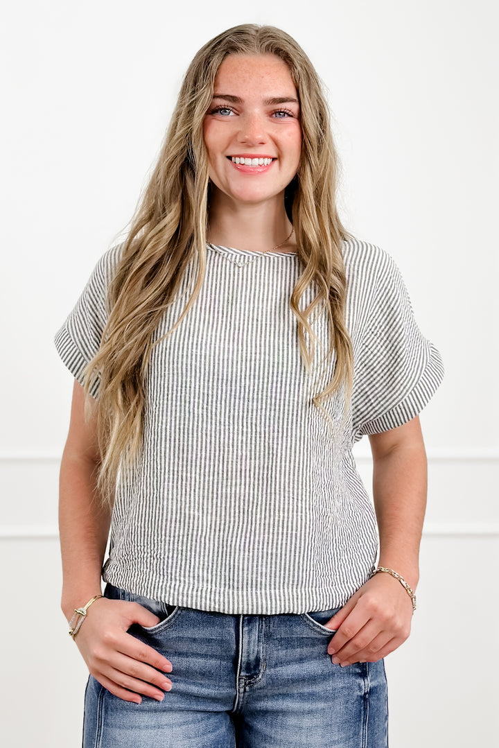Plus/Reg Striped Short Sleeves Top