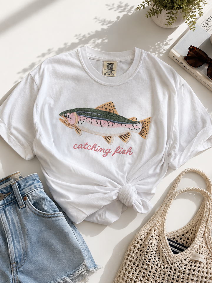 Plus/Reg Short Sleeve "Catching Fish" Graphic Tee