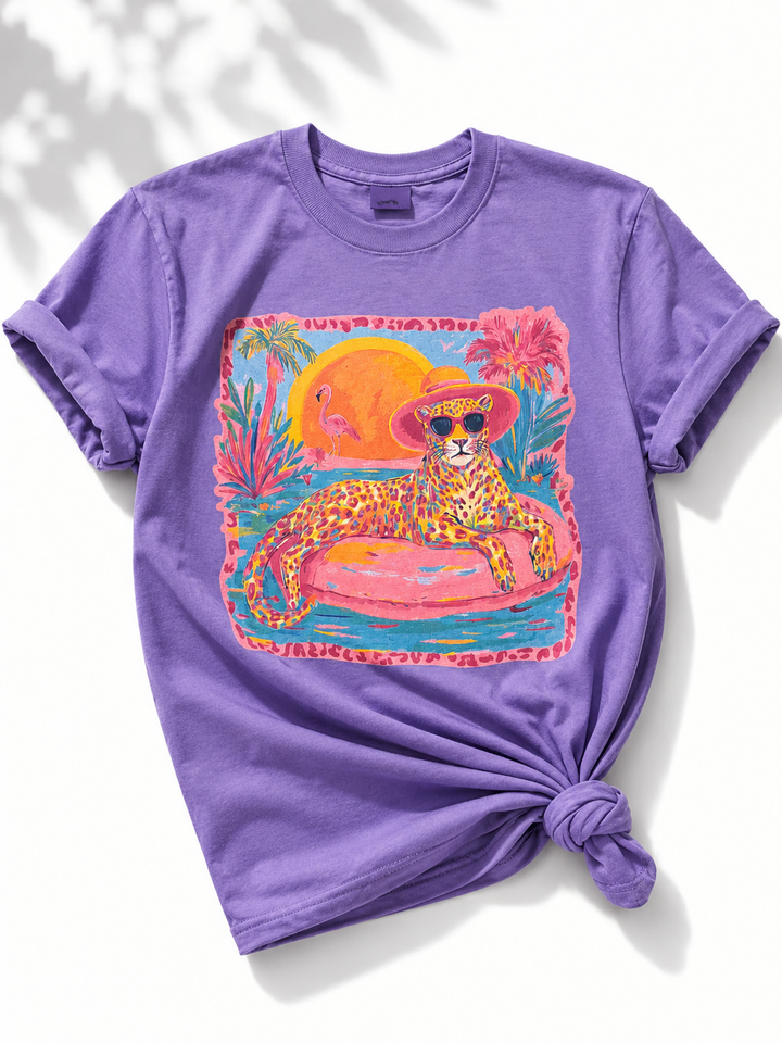Plus/Reg Short Sleeve Summer Leopard Graphic Tee