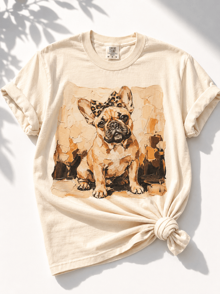 Plus/Reg Short Sleeve French Bulldog Graphic Tee - Freckled Poppy