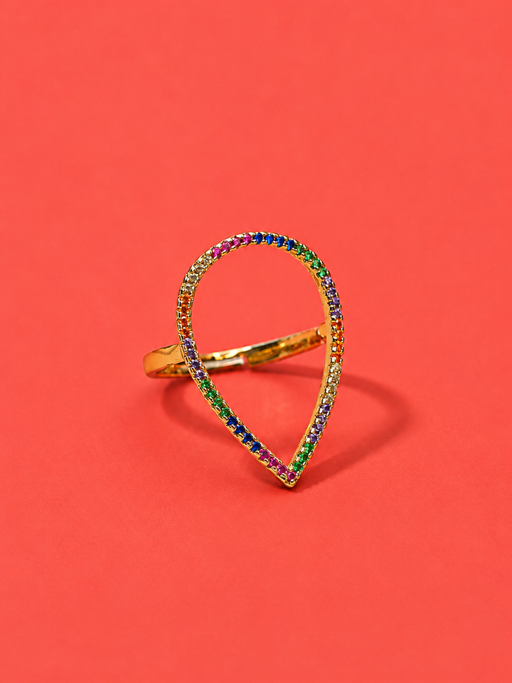 Rainbow CZ Teardrop Ring