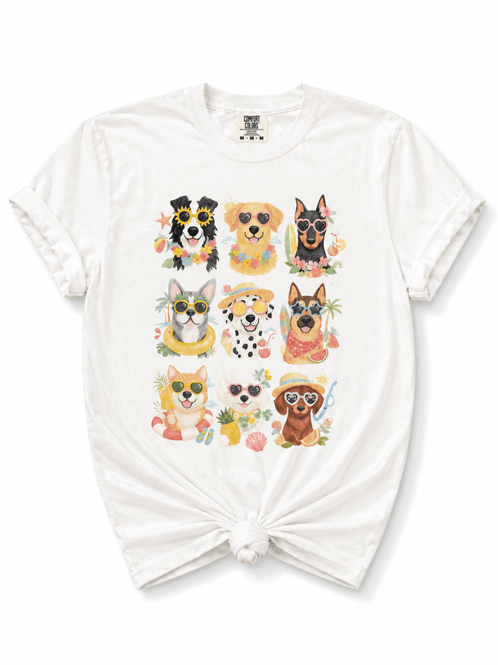 Plus/Reg Short Sleeve Summer Vibes Dogs Graphic Tee - Freckled Poppy