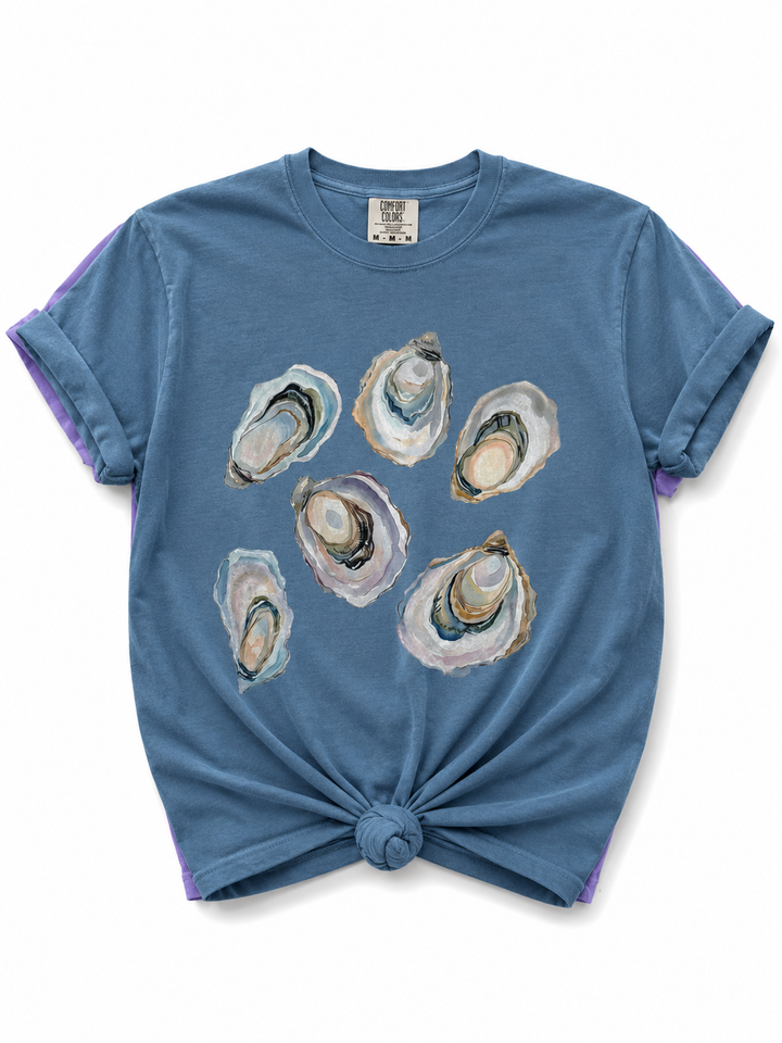 Plus/Reg Short Sleeve Watercolor Oyster Shells Graphic Tee