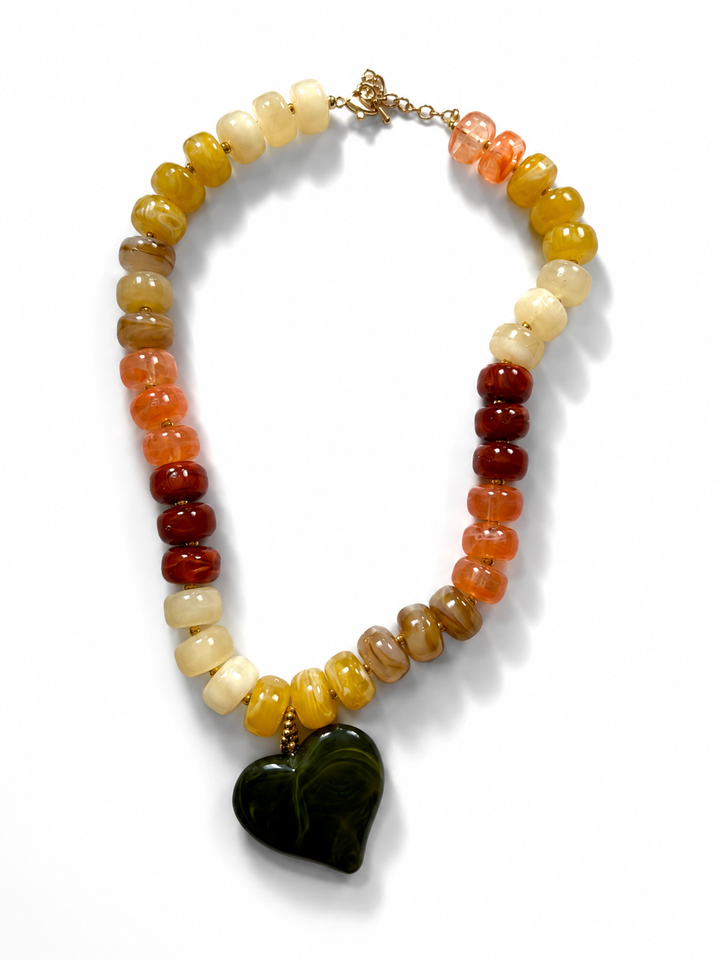 Multi Color Beaded Necklace with Heart Charm