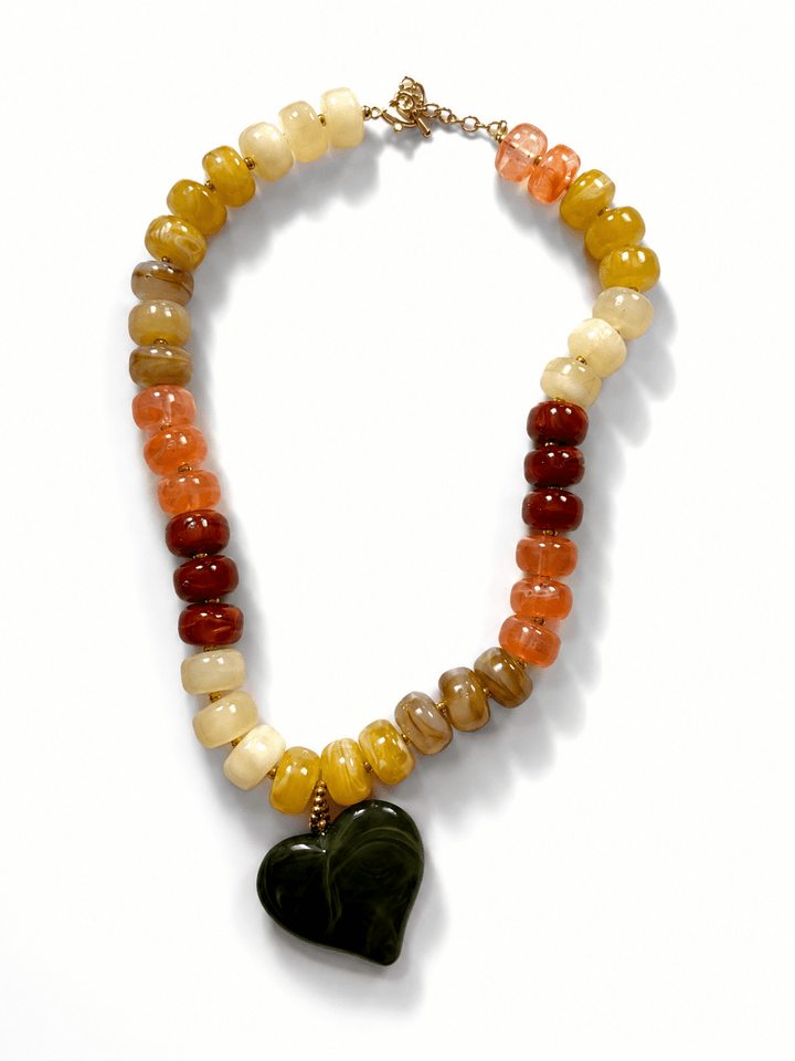 Multi Color Beaded Necklace with Heart Charm - Freckled Poppy