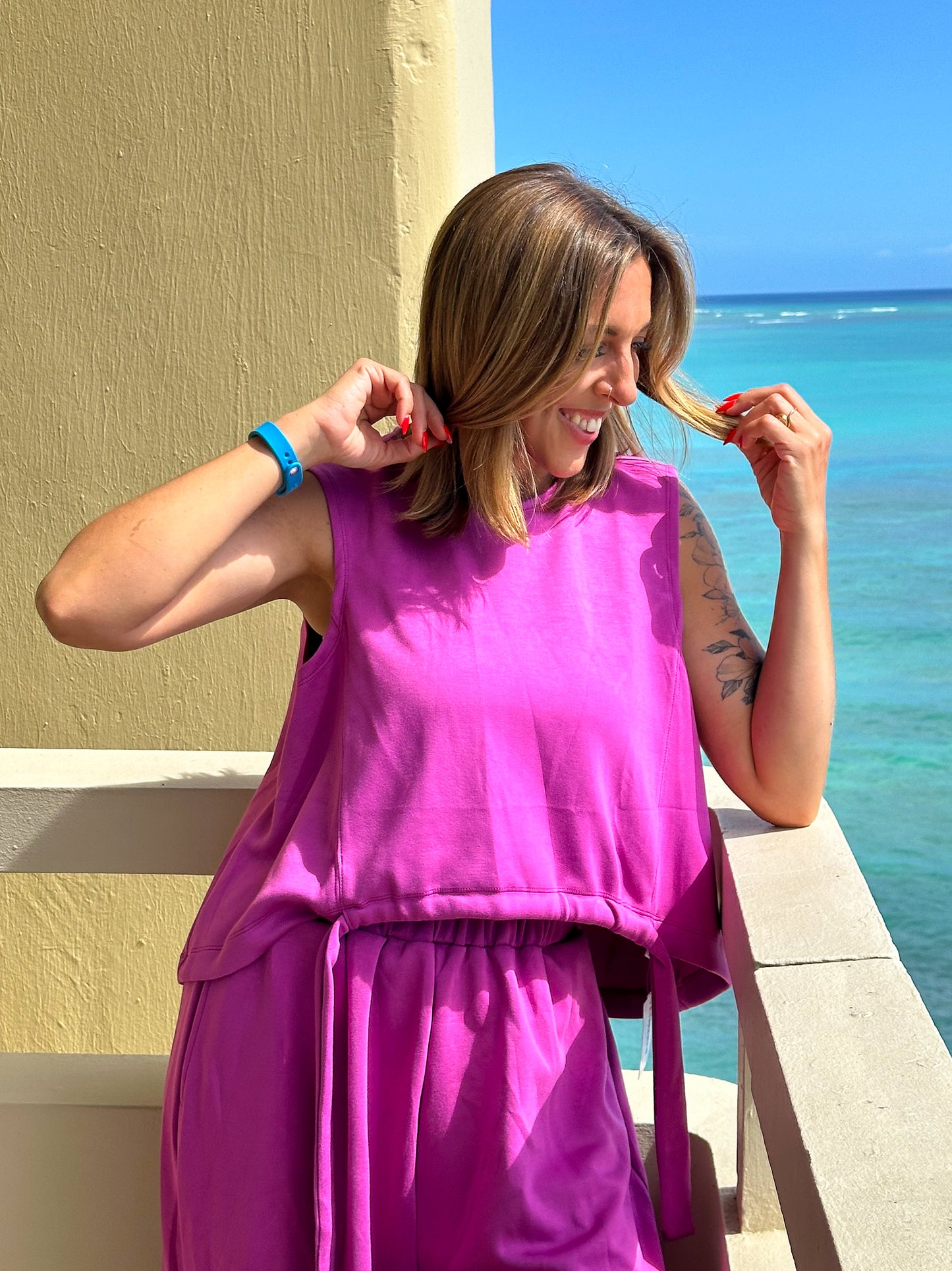 Plus/Reg Sleeveless Cinch Waist Top and Pants Set