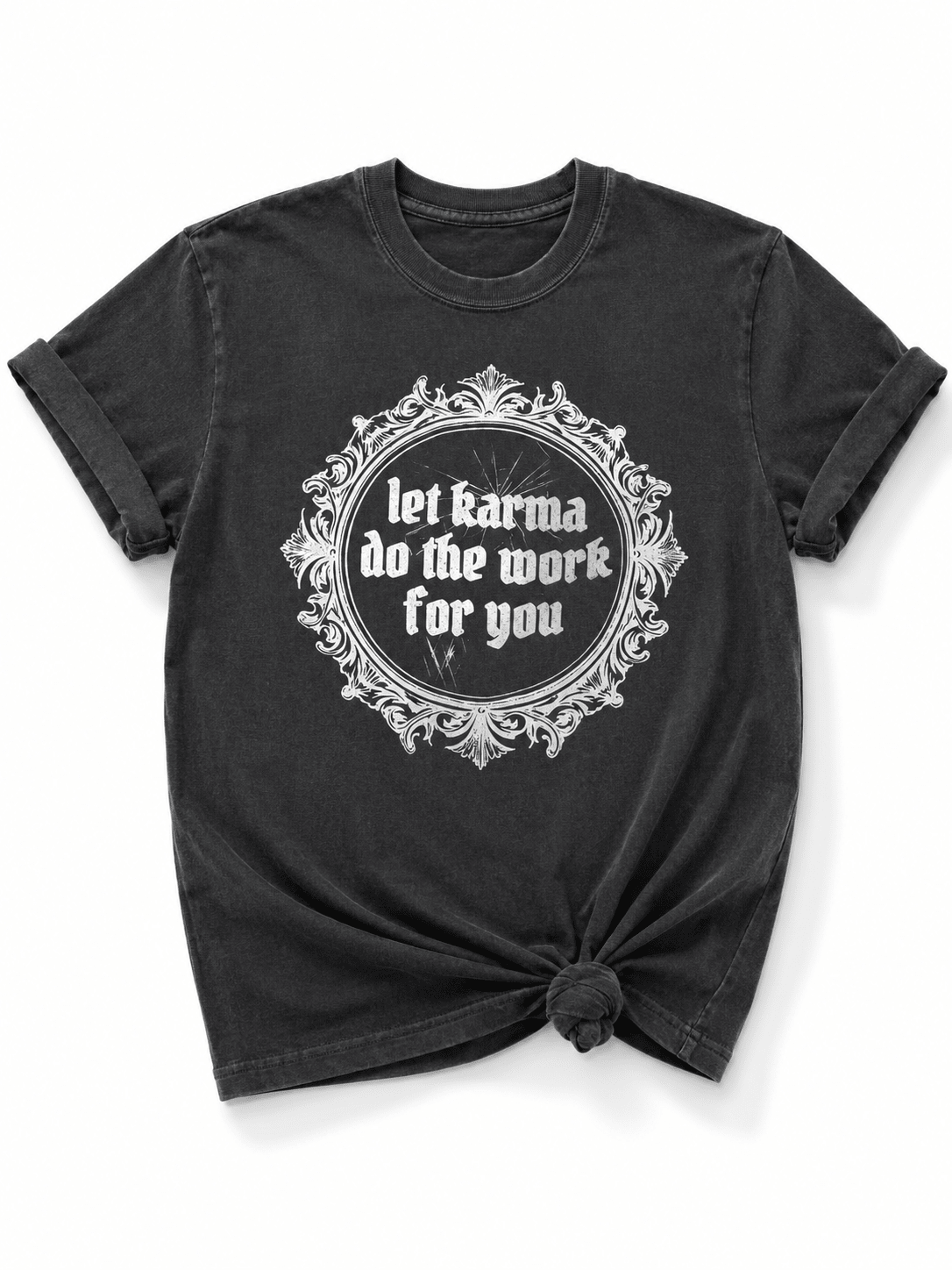 Plus/Reg Short Sleeve "Let Karma do the Work for You" Graphic Tee - Freckled Poppy