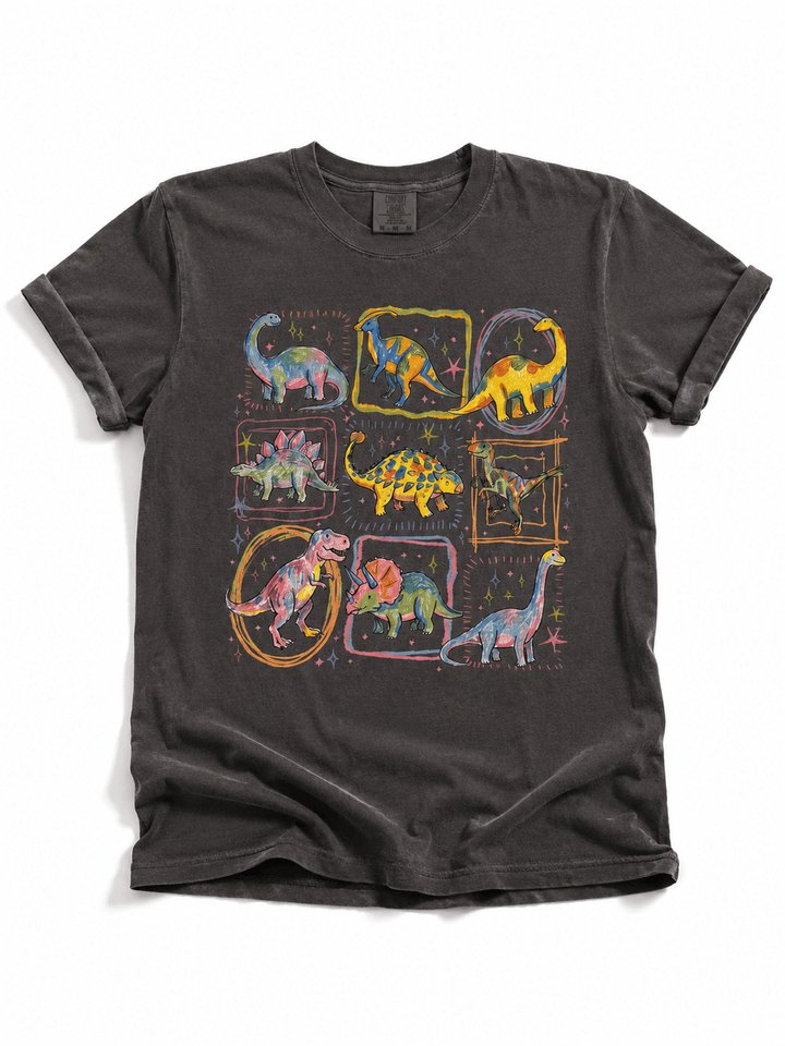 Plus/Reg Short Sleeve Dinosaurs Graphic Tee - Freckled Poppy