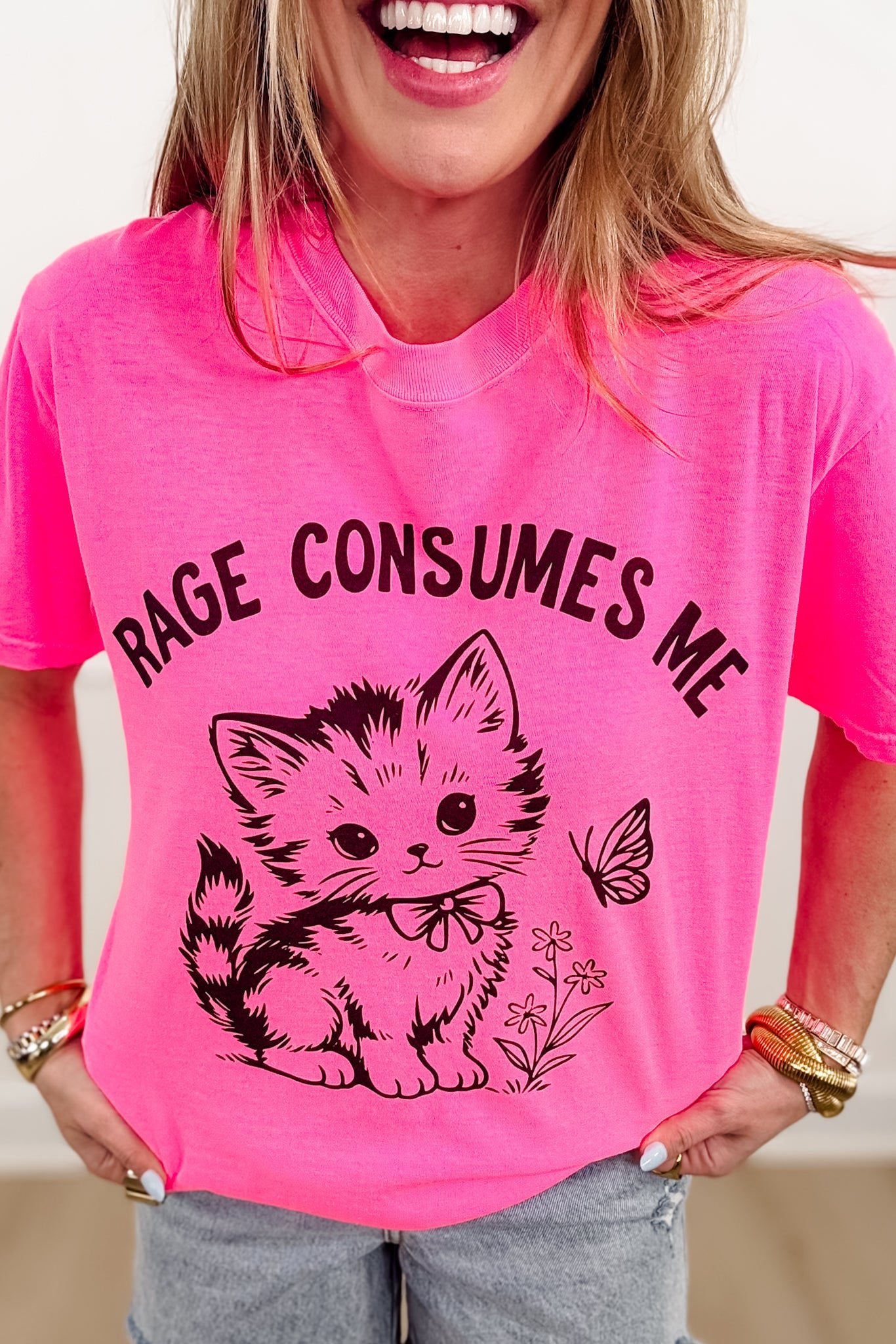 Plus/Reg Short Sleeve "Rage Consumes Me" Graphic Tee - Freckled Poppy