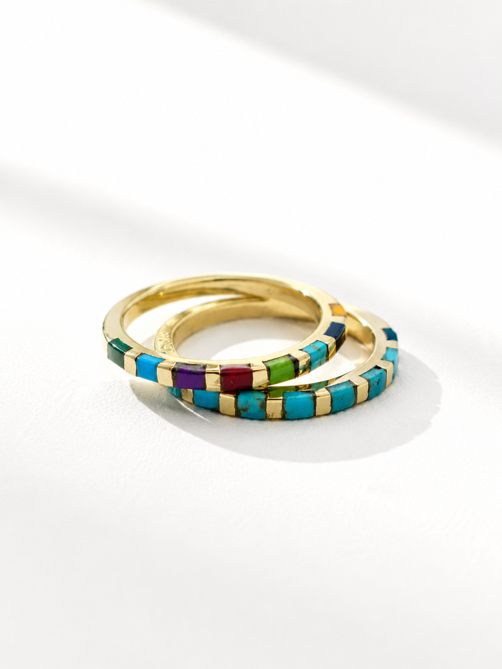 BOHO SOL Brass Mini Inlaid Stacker Ring