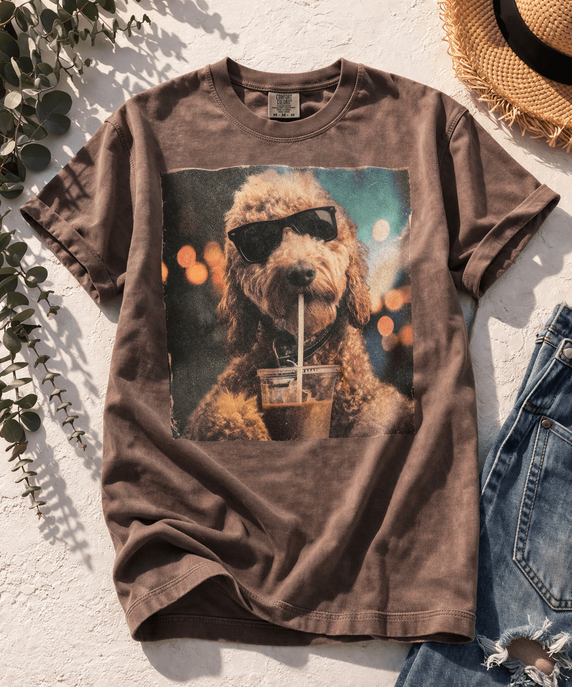 Plus/Reg Short Sleeve "Ringo Drinking Iced Coffee" Graphic Tee - Freckled Poppy