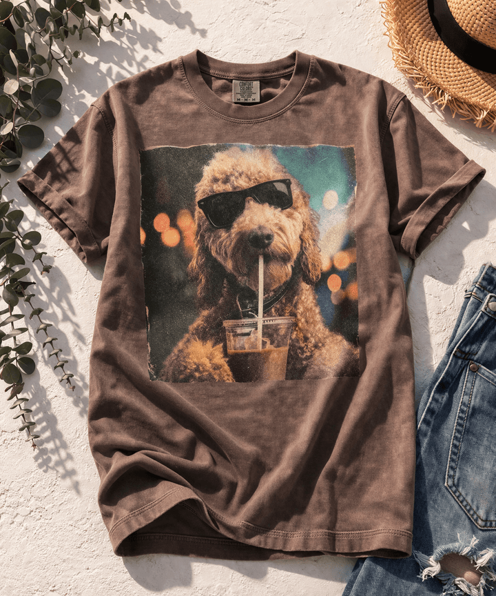 Plus/Reg Short Sleeve "Ringo Drinking Iced Coffee" Graphic Tee - Freckled Poppy