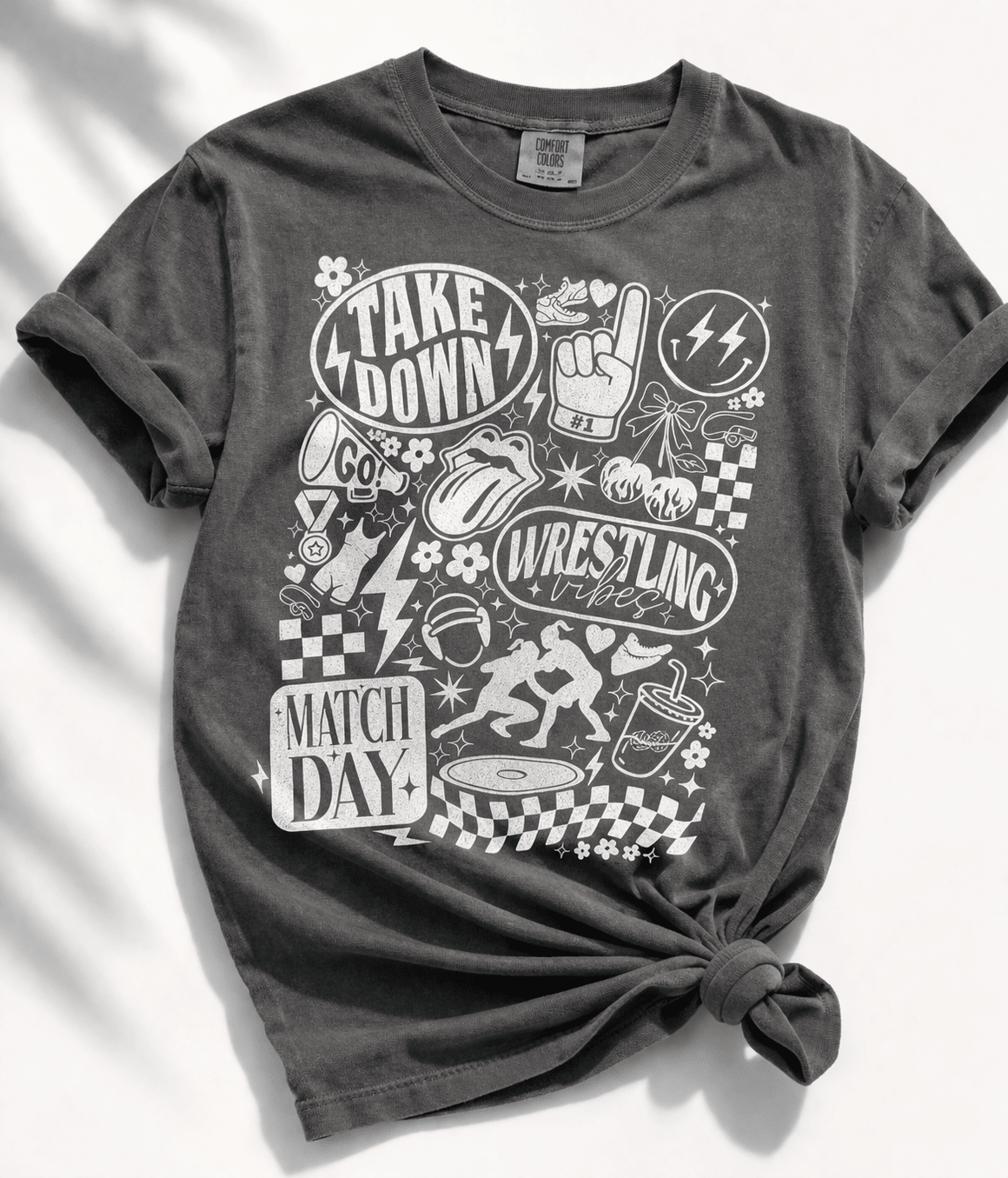 Plus/Reg Short Sleeve Wrestling “Take Down" Graphic Tee - Freckled Poppy