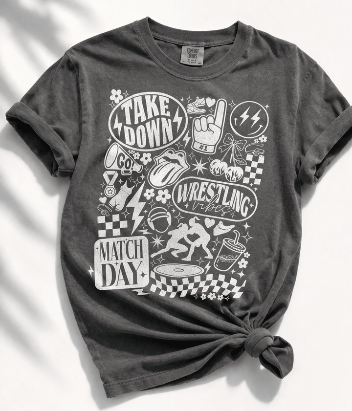 Plus/Reg Short Sleeve Wrestling “Take Down" Graphic Tee - Freckled Poppy
