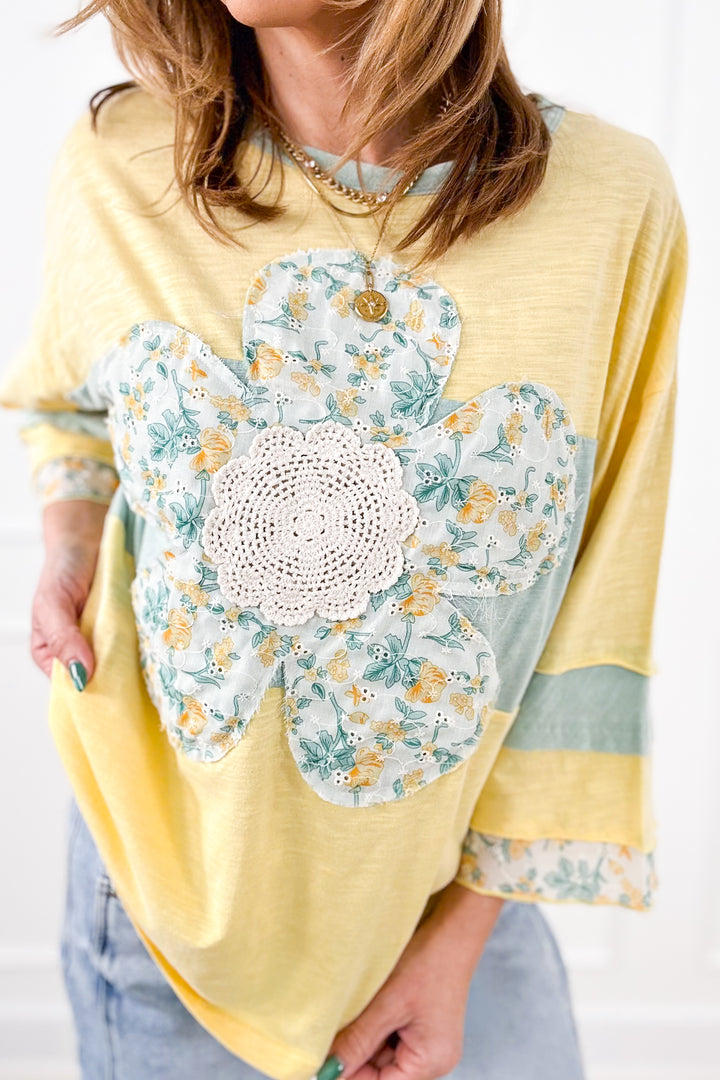 3/4 Sleeve Daisy Patch Pullover Top