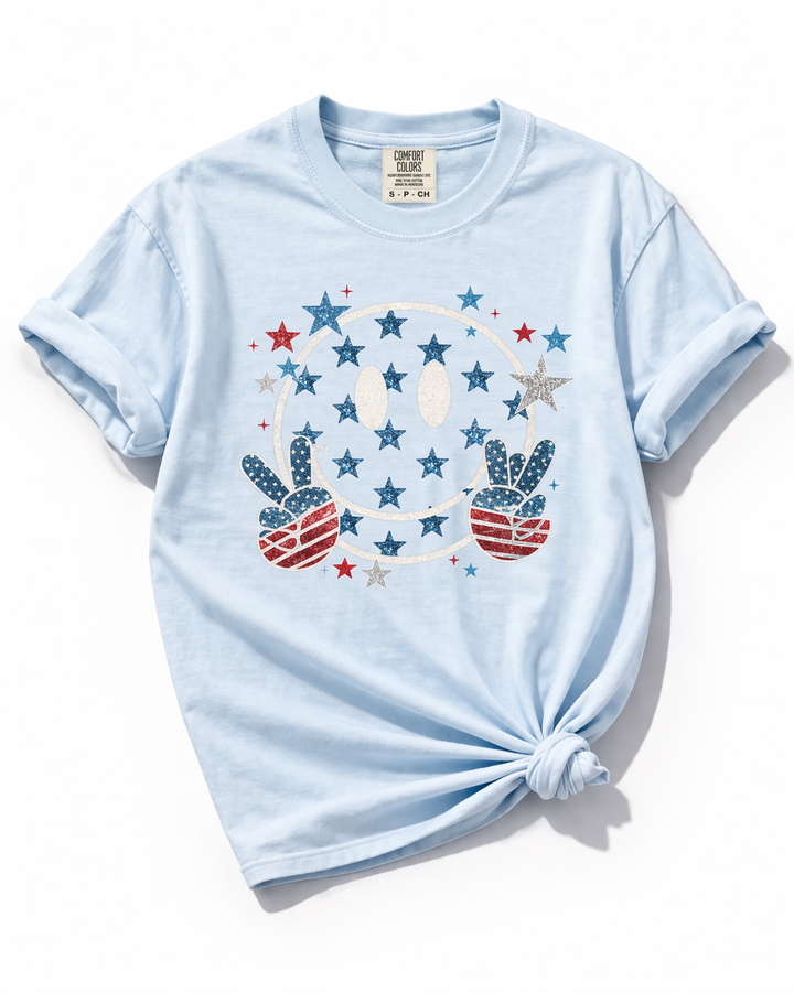 Plus/Reg Short Sleeve Patriotic Smiley Graphic Tee