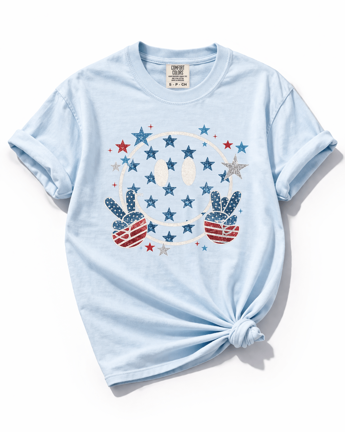 Plus/Reg Short Sleeve Patriotic Smiley Graphic Tee - Freckled Poppy