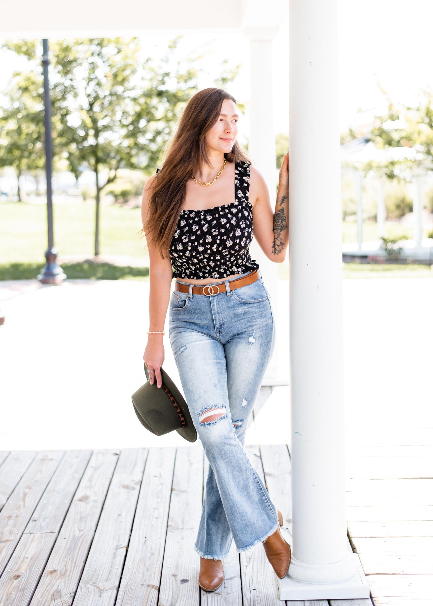 Risen With the Band High Rise Light Wash Distressed Flare Jeans