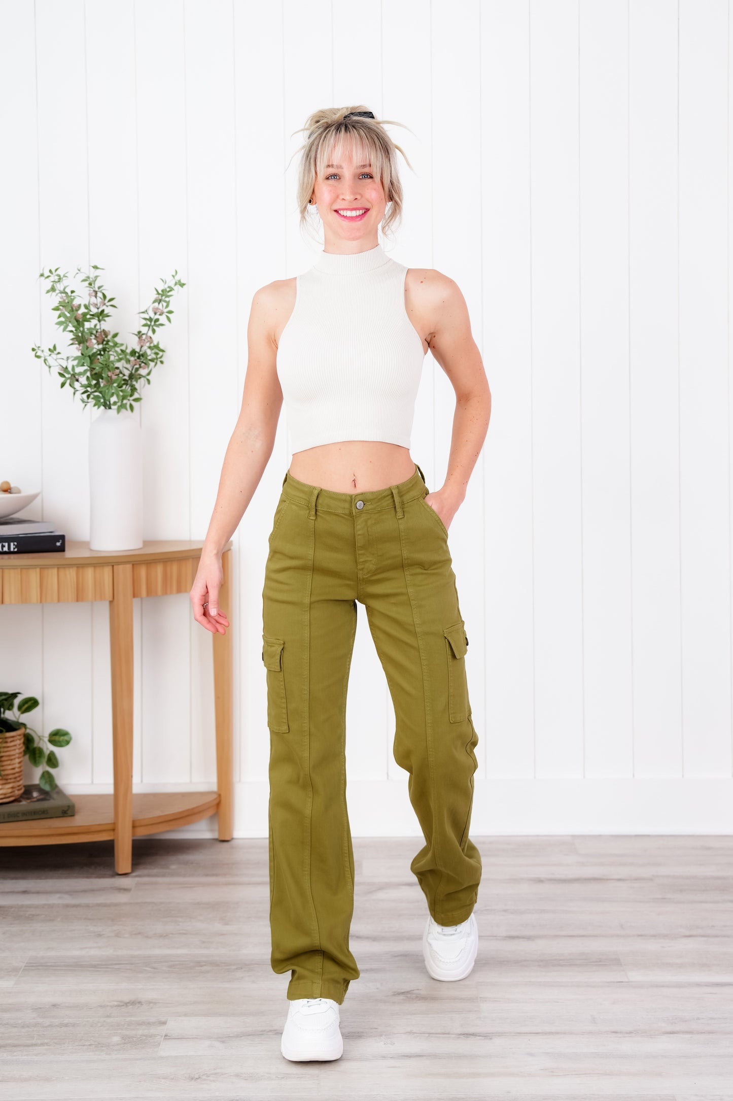 Judy Blue High Rise Matcha Straight Leg Cargo Jeans