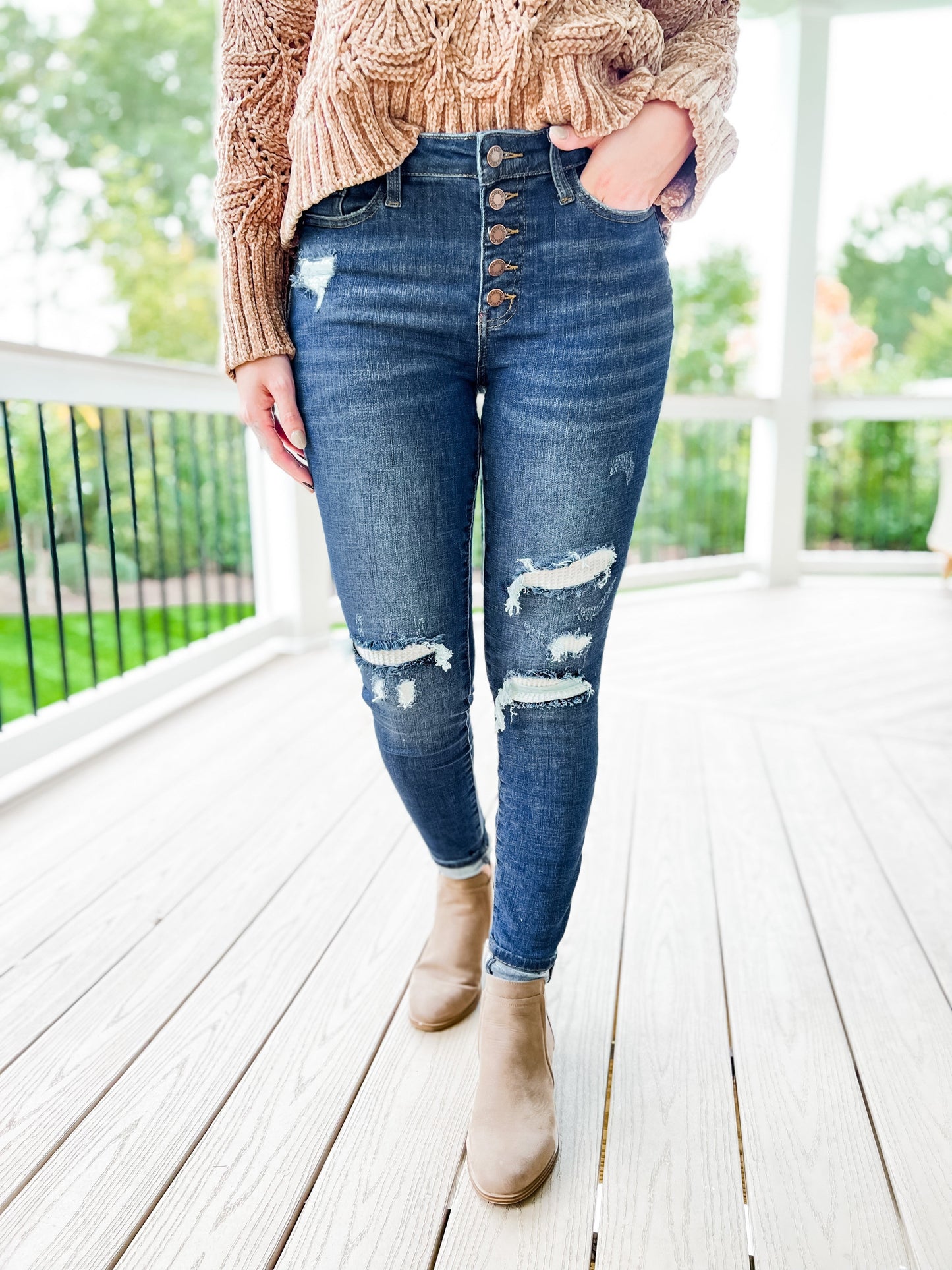 Judy Blue Mid Rise skinny Thermal Patch (Multiple Lengths)
