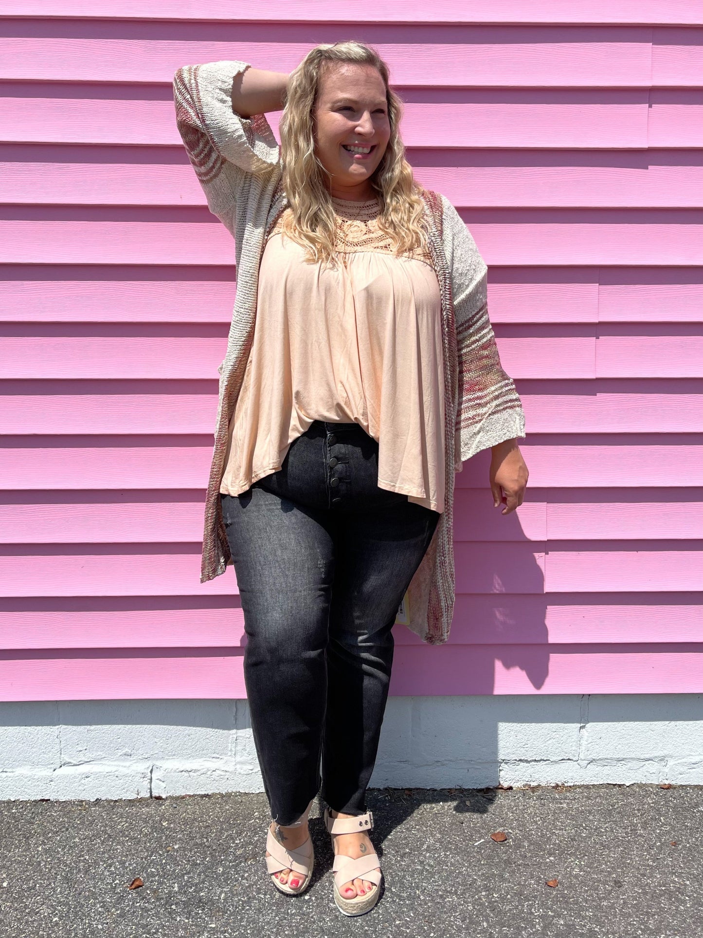 Risen Black Mid Rise Button Fly Relaxed Fit Skinny Jeans