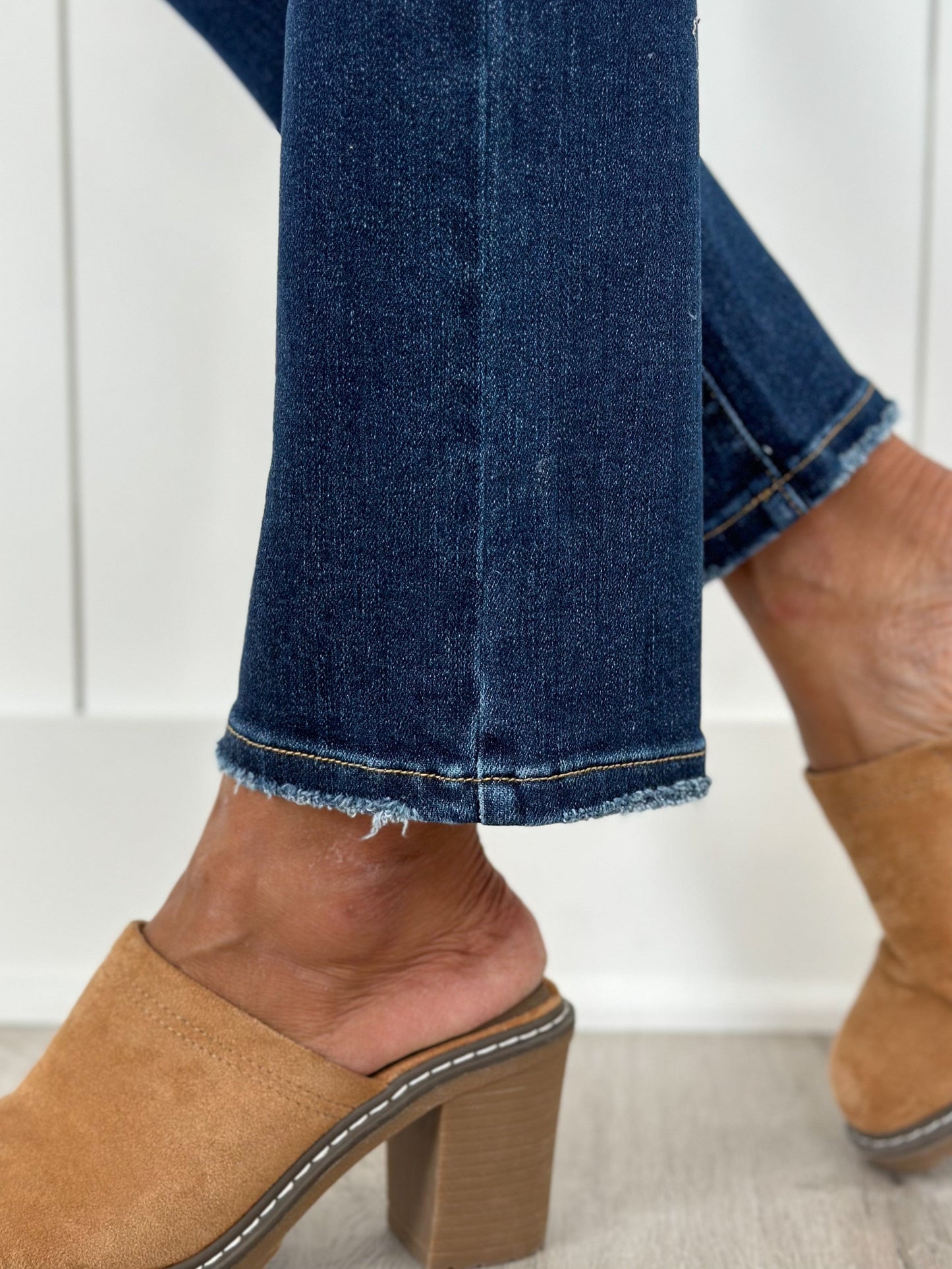 Risen Dark Wash High Rise Cropped Straight Leg Jeans