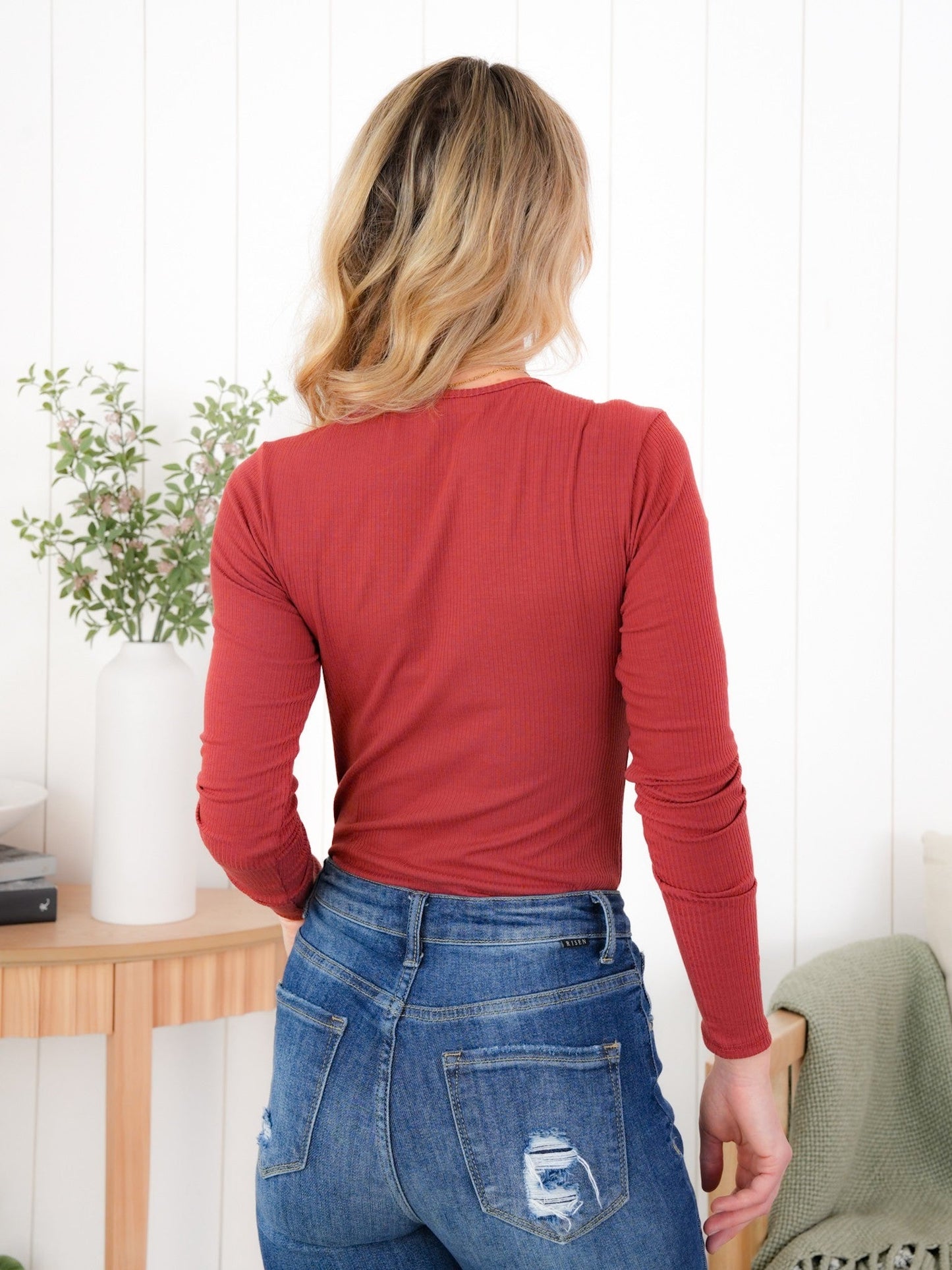Plus/Reg Ribbed Knit Long Sleeve Bodysuit (Multiple Colors)