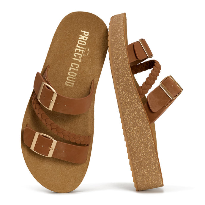 Braided Strap Double Buckle Platform Sandal