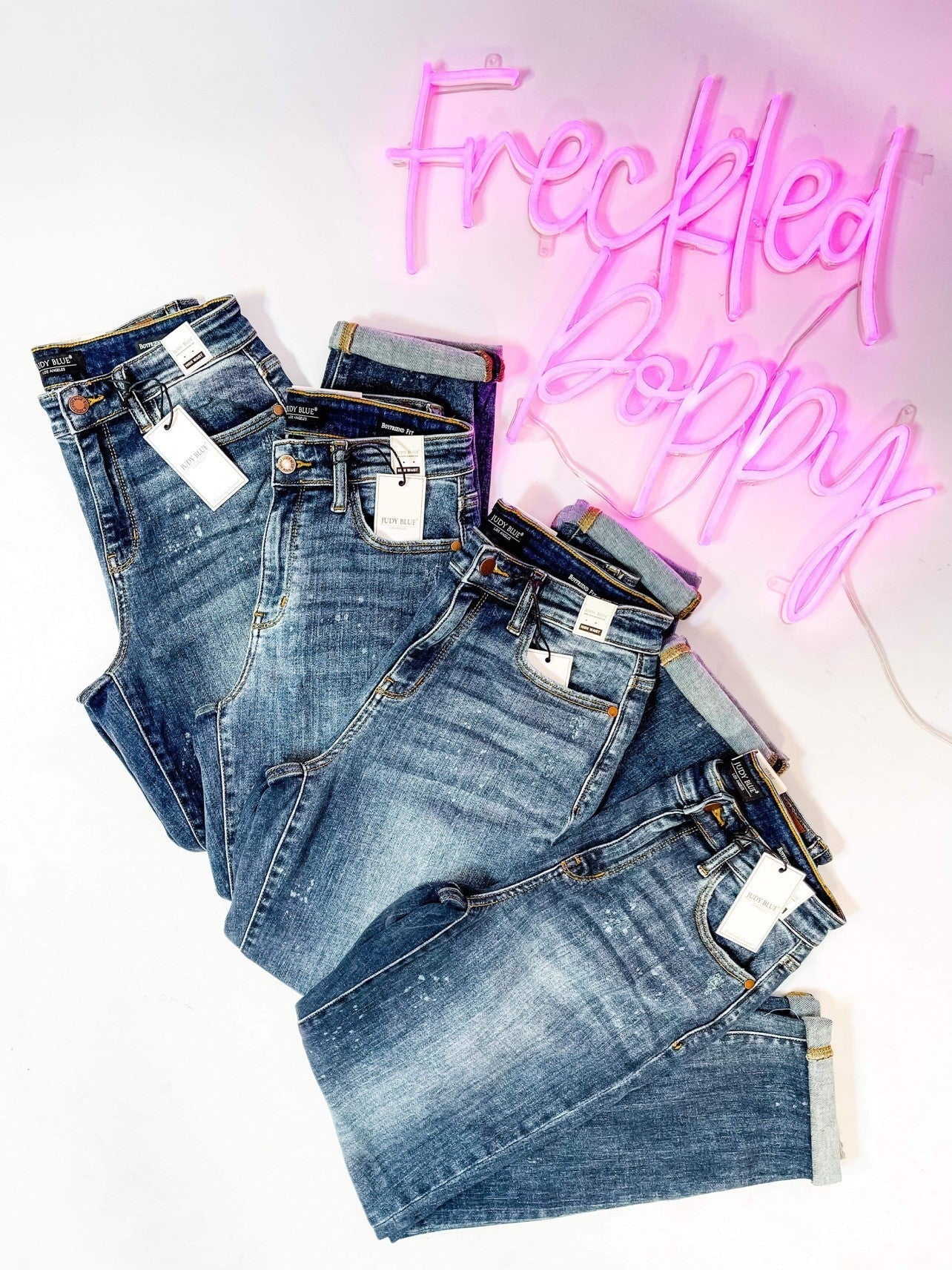 Judy Blue Bethany Bleach Dark Wash High Rise Bleach Splash Boyfriends