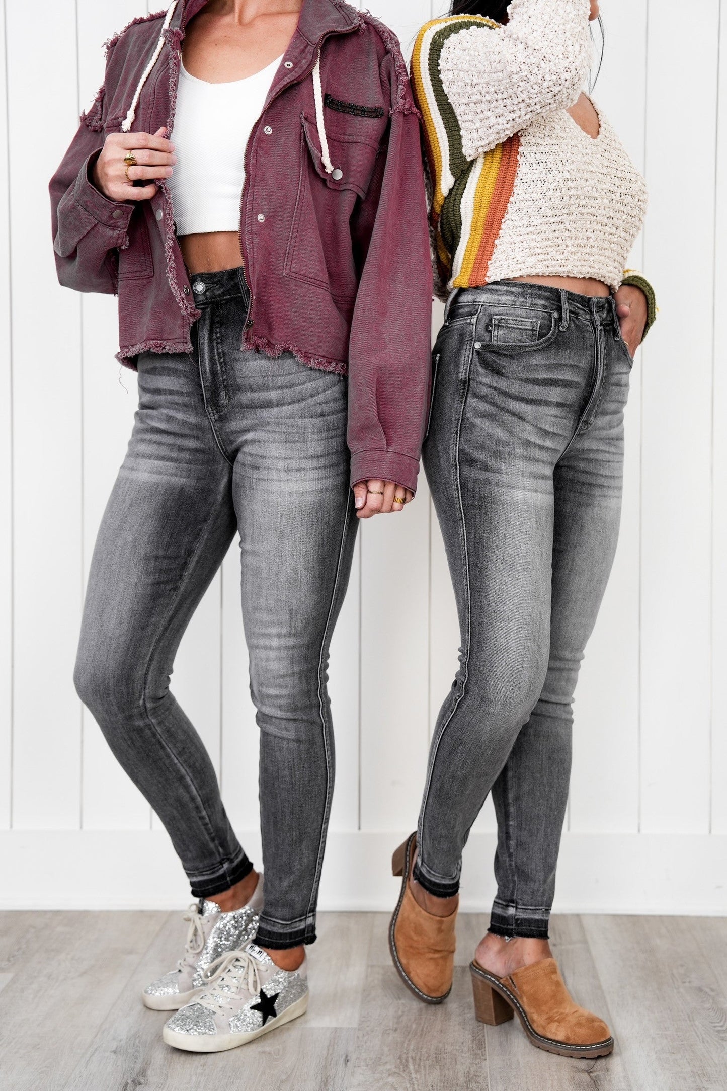 Judy Blue 50 Shades of Grey High Rise Grey Wash Tummy Control Skinny Jeans With Release Hem