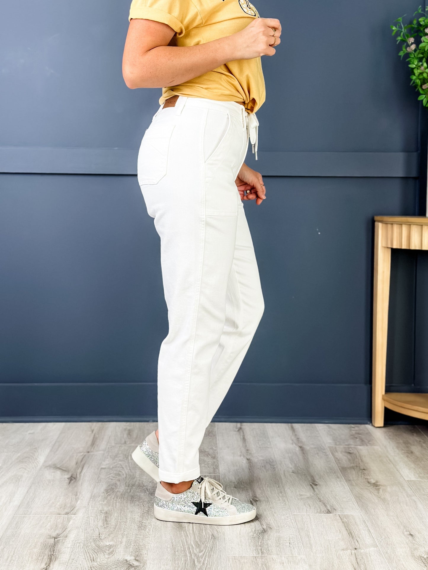 Judy Blue WHITE Airplane Mode High Rise White Cuffed Jogger