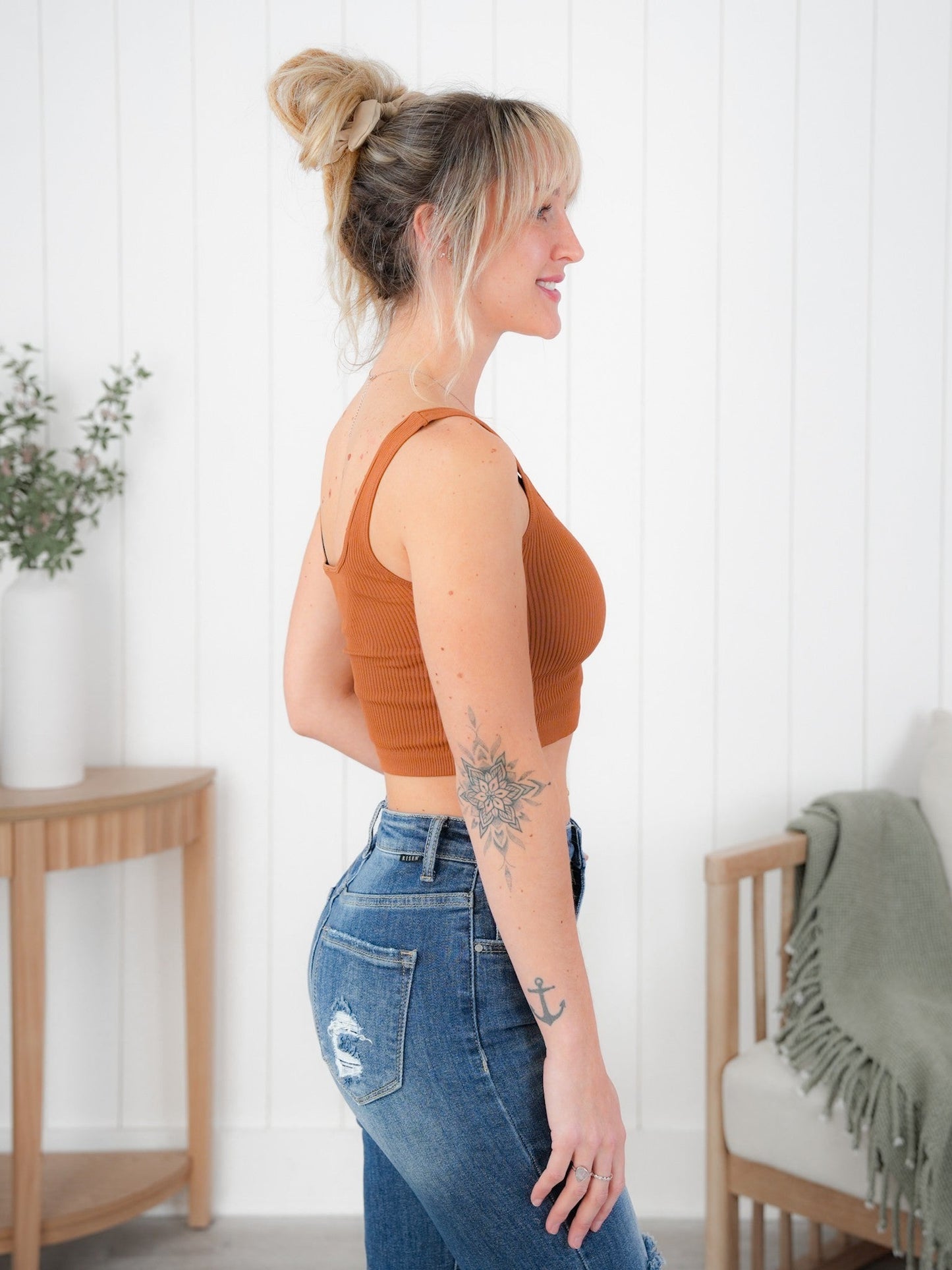 Ribbed Knit Square Neck Cropped Tank Top (Multiple Colors)