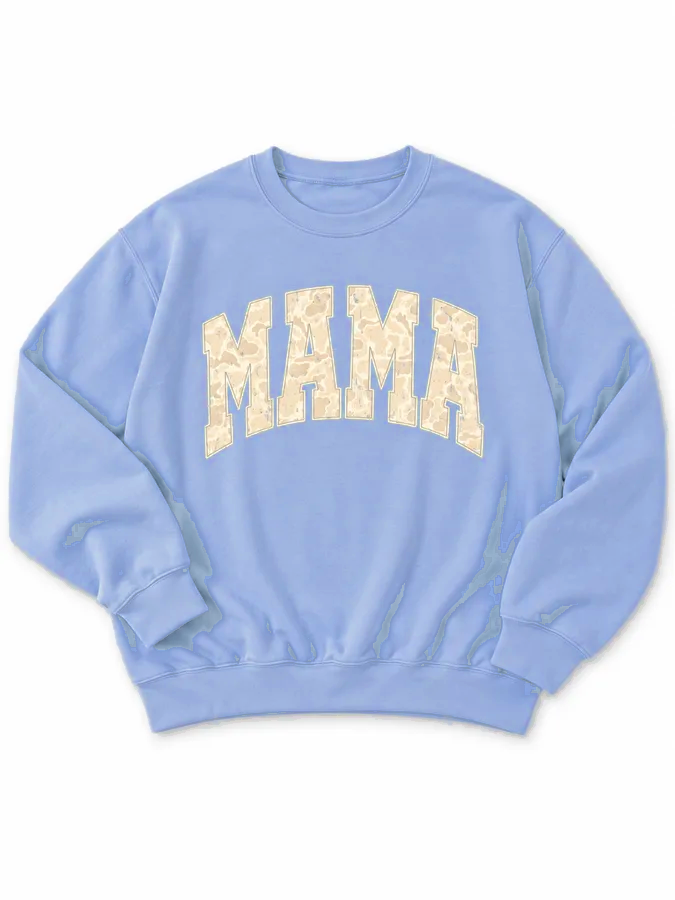 Plus/Reg "Mama" Camo Varsity Letter Graphic Sweatshirt