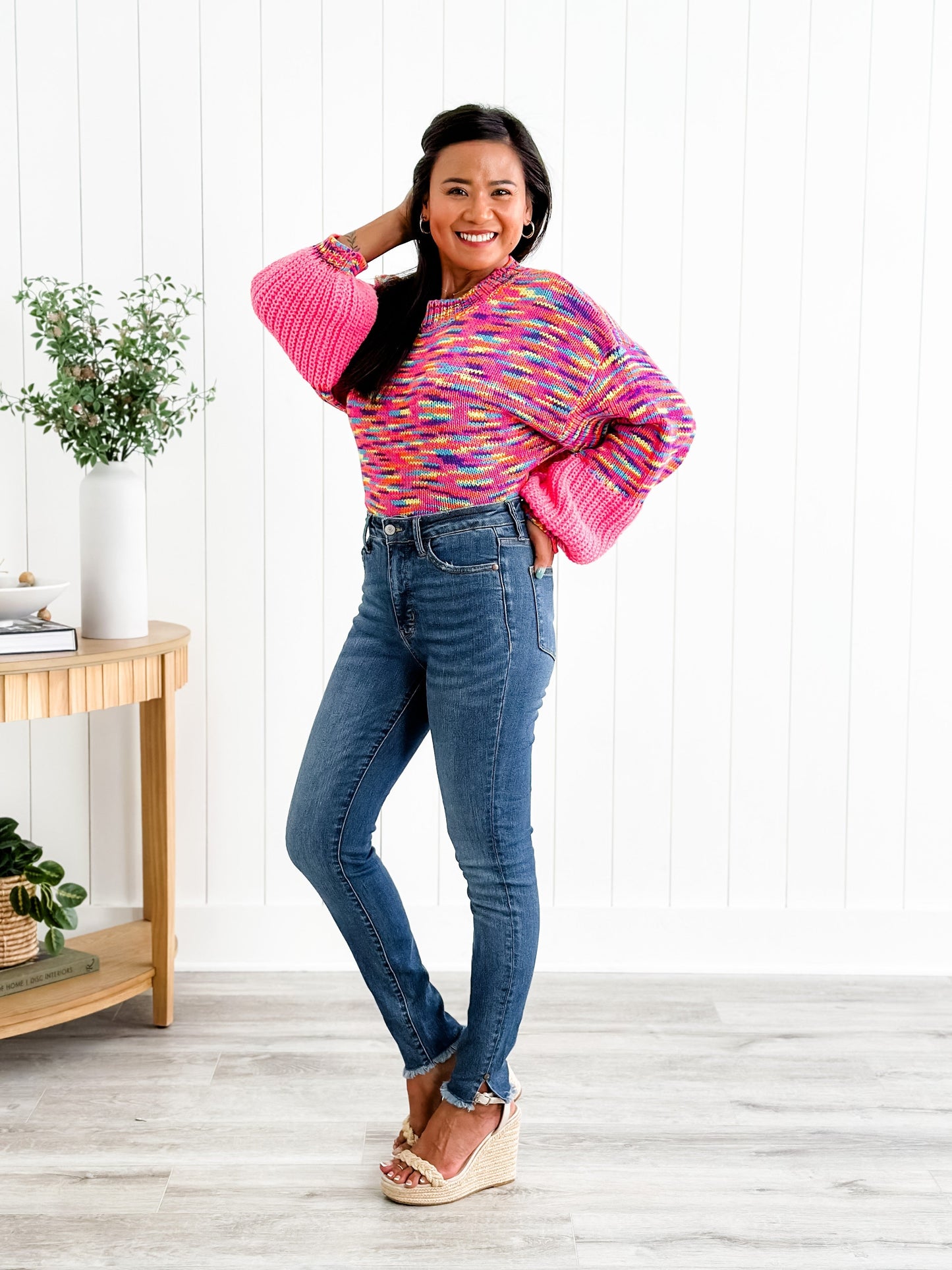 Judy Blue What Dreams are Made Of High Rise Medium Wash Tummy Control Side Slit With Frayed Hem Skinny Jeans