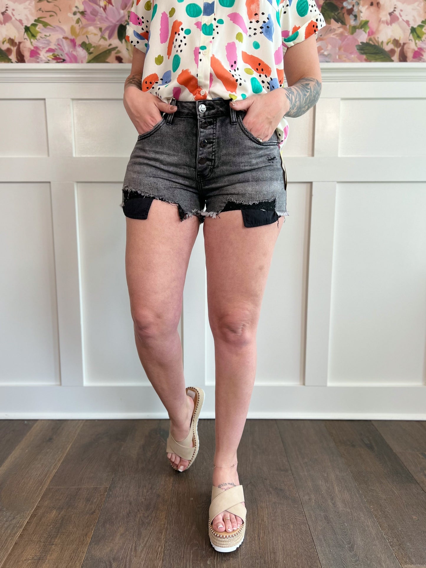 Risen Dark Grey Button Down Shorts
