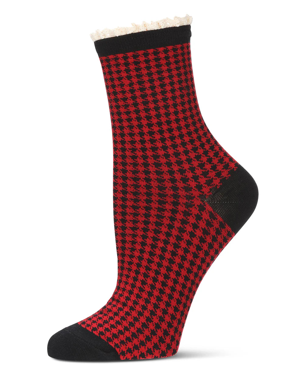 Houndstooth Lace Cuff Crew Socks
