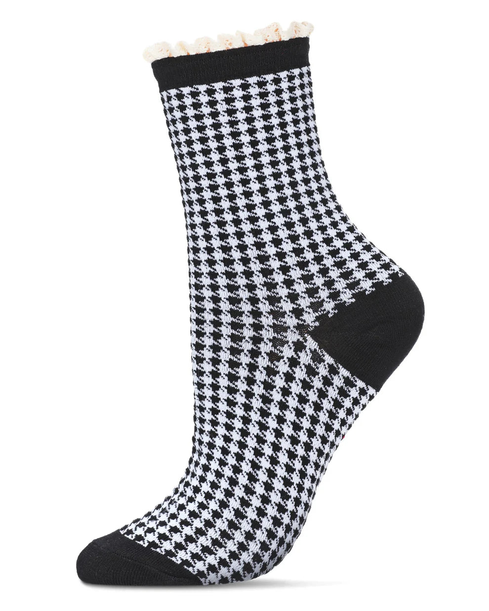 Houndstooth Lace Cuff Crew Socks