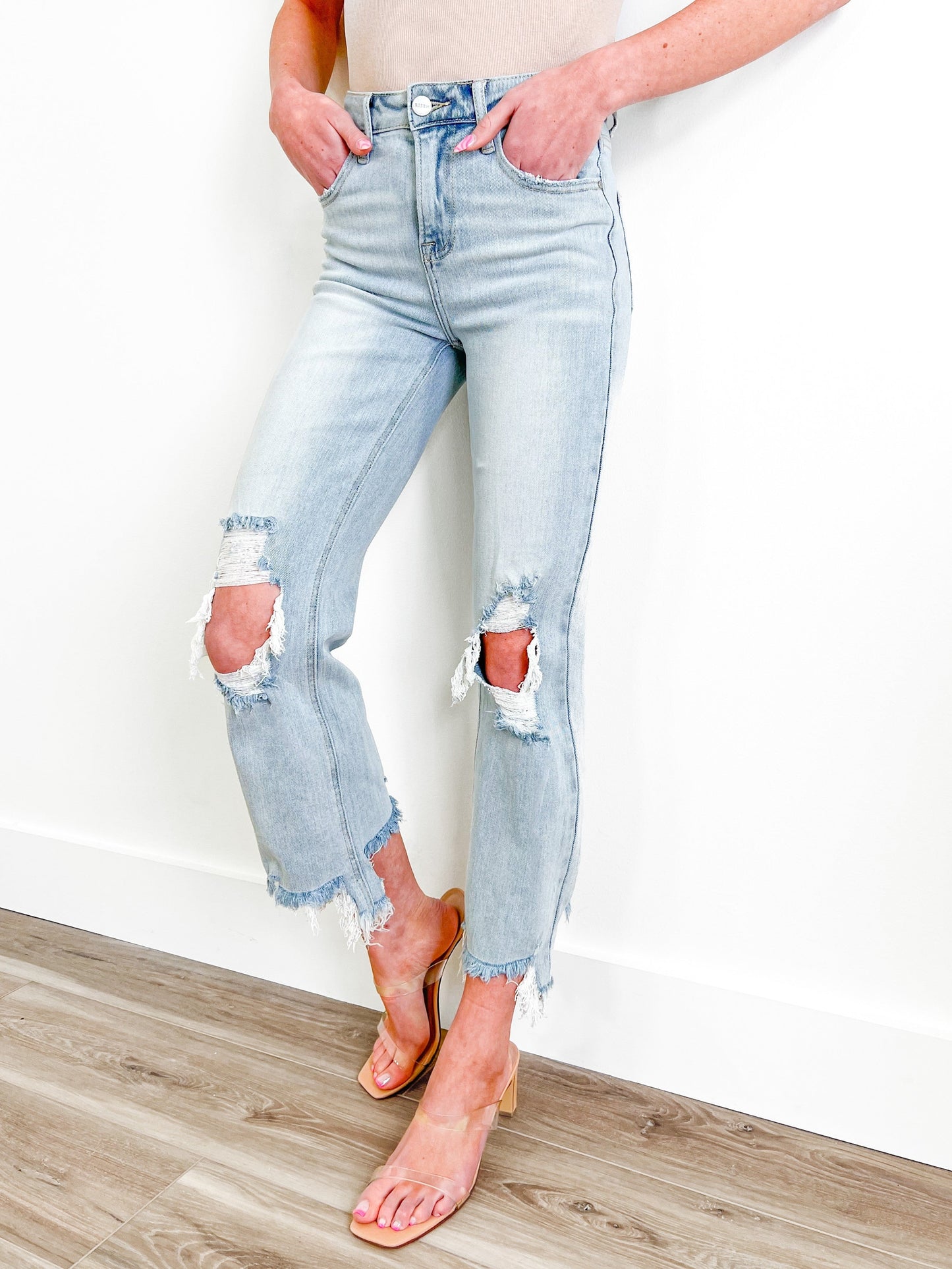 Risen The Alexandra (my fave!!) Light Wash High Rise Straight Leg Cropped Jeans