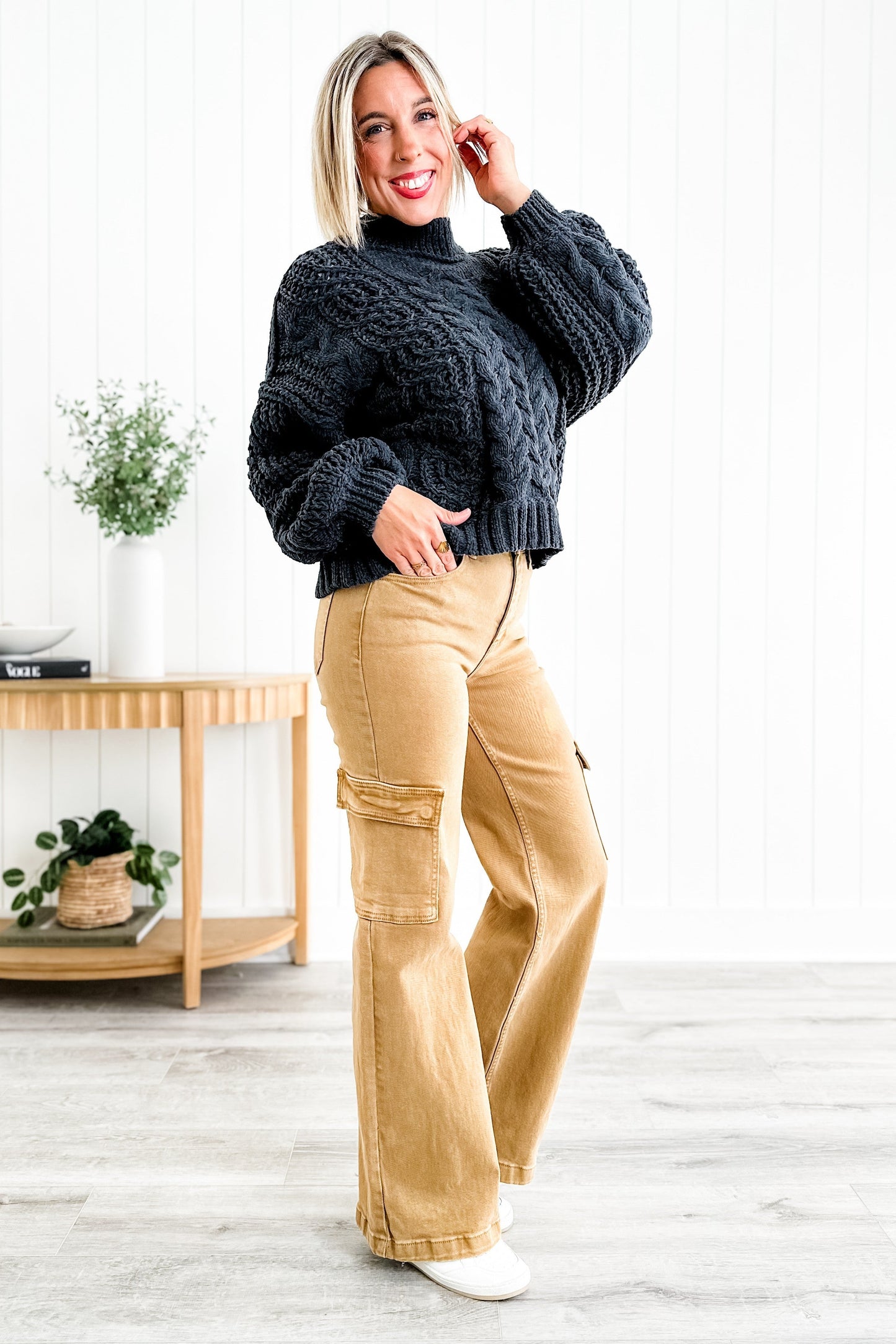 Rise Love you a Latte Mocha High Rise Wide Leg Cargo Jeans